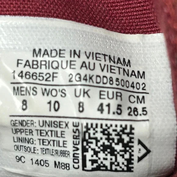 Converse Chuck Taylor All Star High Top Sneakers Maroon Red Men‎ 8 Women 10 - Picture 4 of 10